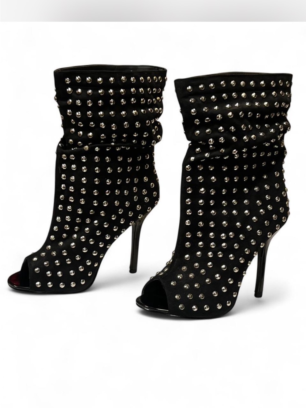 Wild Diva Black Studded Peep-Toe Stiletto Booties